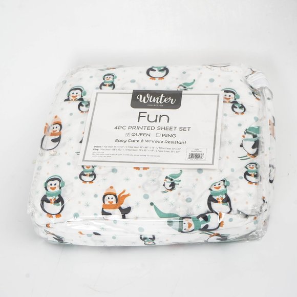 NWT White Winter Penguin Sheet Set - QUEEN - Picture 5 of 5